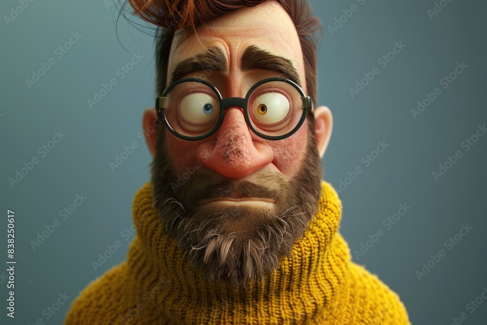Poster Close-up portrait of a man wearing glasses and a beard, suitable for use in editorial or commercial content
