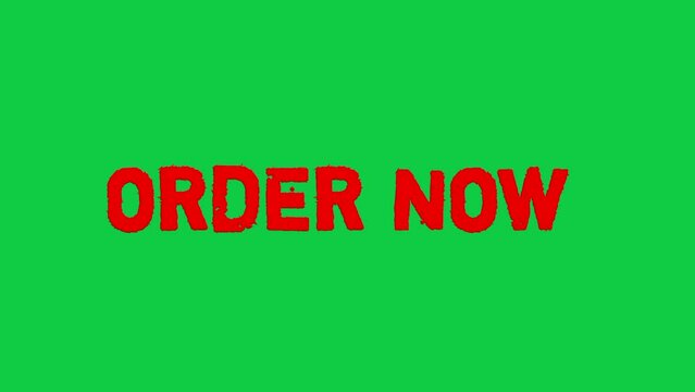 Red order now stamp isolated on green screen background animation video.
