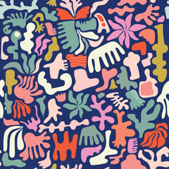 Abstract seamless pattern with decorative modern design, doodle shapes inspired by nature