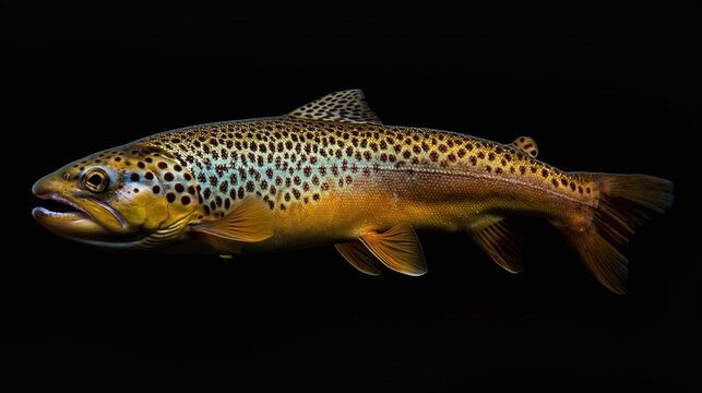 Detailed Close-up of a Brown Trout Fish on Dark Background