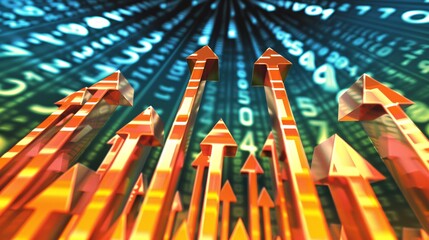 Obraz premium A digital illustration of a stock market index rising sharply, with arrows pointing upwards