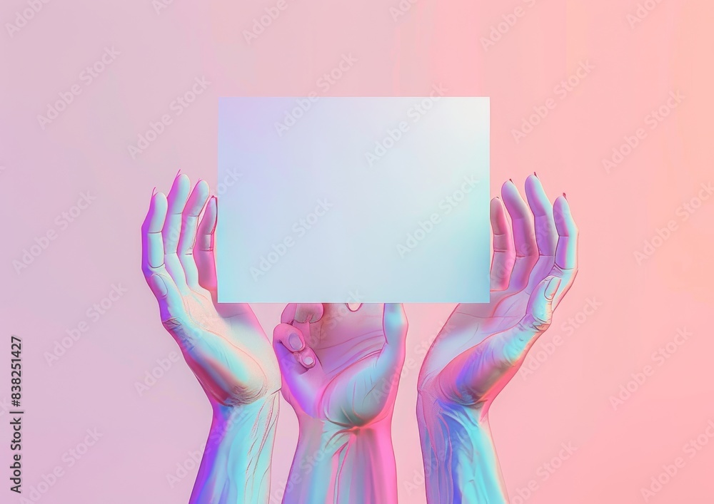 Poster man holding electronic device on pastel background, minimal concept. clean and simple design. remote
