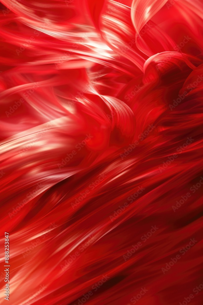Poster a close up shot of a bright red feather with intricate details