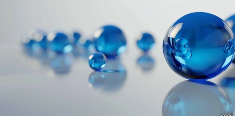 3D rendering illustration of blue balls falling against a blue background.