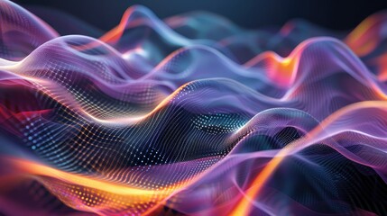 Fototapeta premium Mesmerizing graphic waves of light, forming intricate patterns on a dark background, vibrant colors