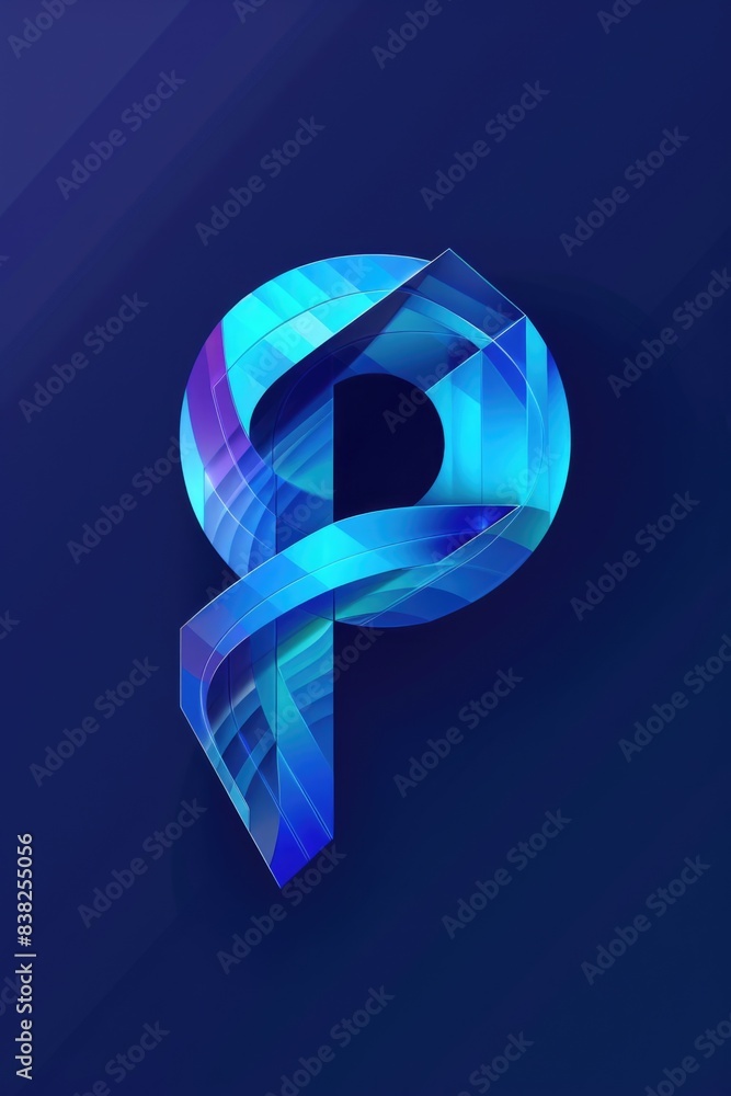 Poster A stylized letter P in shades of blue and purple on a dark background, perfect for use as an abstract design or symbol