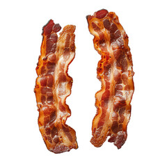 Fototapeta premium A pair of crispy bacon strips, isolated on transparent white background