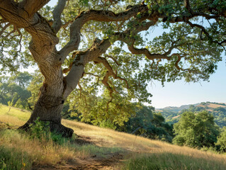 Obraz premium A large tree with a trunk that is split in half