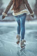 A person gliding across the ice, enjoying the winter activity