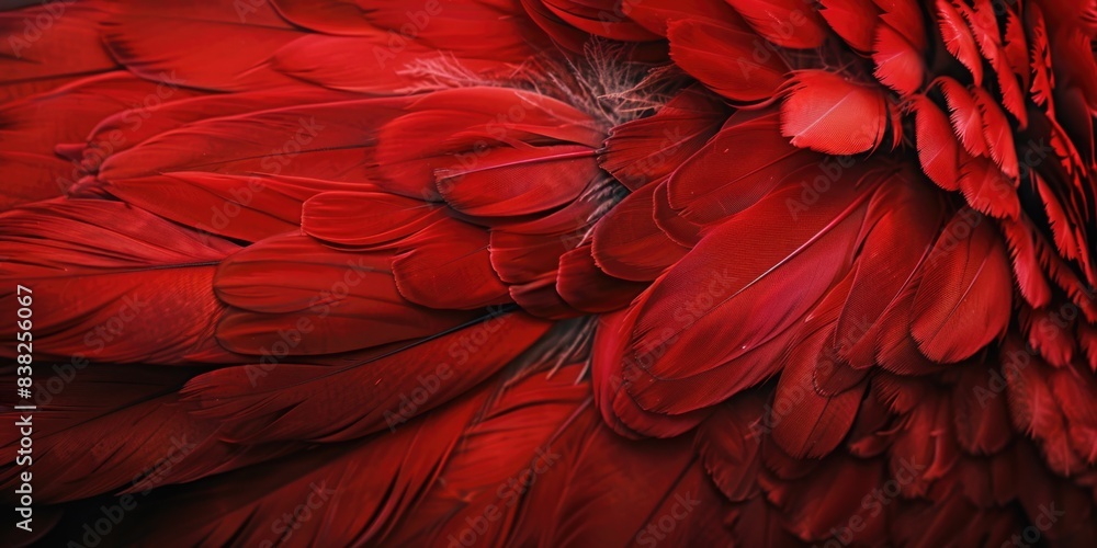 Poster A detailed view of the soft and vibrant feathers of a red bird