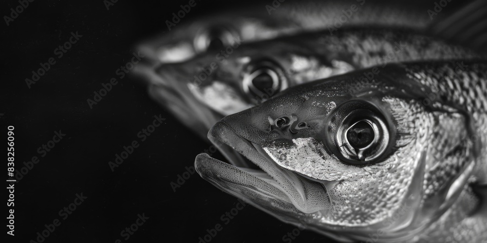 Poster close-up shot of two fish on a black background, great for use in designs or as a standalone image