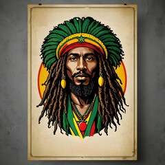 Mockup poster de un rastafari jamaicano