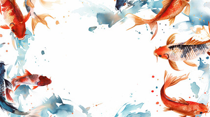 Naklejka premium Colorful koi fish circling with a watercolor effect