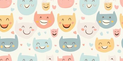 Obraz premium Seamless Smiles in Pastel Tones Pattern