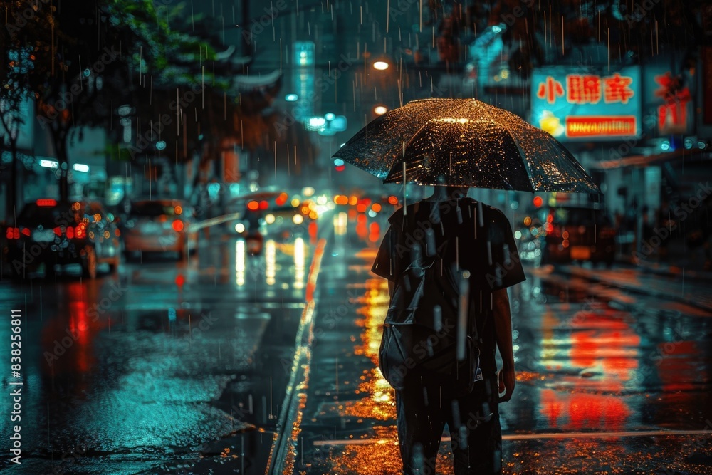 Canvas Prints A person holds an umbrella on a rainy day