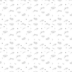 Pattern of hand-drawn doodles on a white background. The doodles include arrows, swirls, and the words Wow and Got, all in a simple black ink style. The pattern is a fun and whimsical design that woul