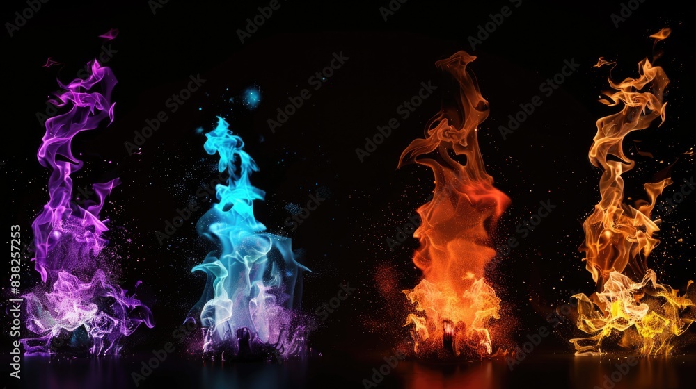 Poster a group of colorful smoke clouds on a dark background