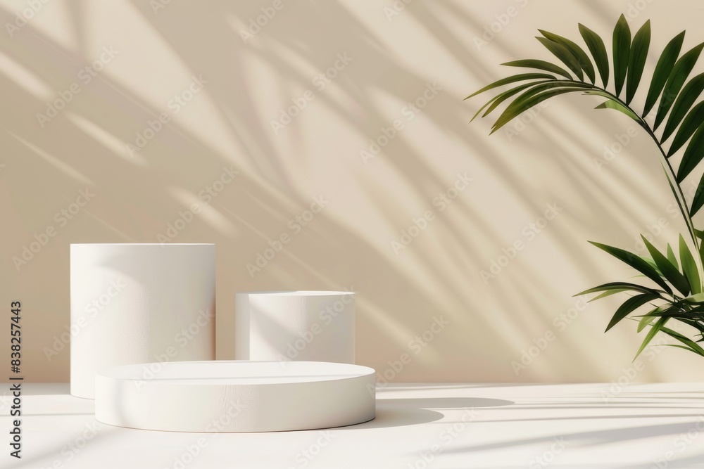 Poster An abstract geometry-shaped podium scene with a white background for displaying products and displays in 3D