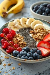 Fototapeta premium A healthy vegan breakfast. A plate with healthy superfood 