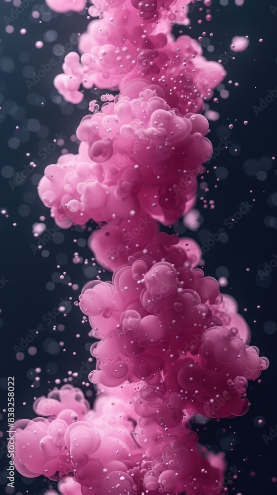 Poster pink ink swirls in water, creating a captivating abstract pattern