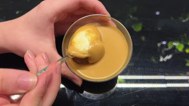 yogurt with salted caramel video close up view of creme beurre