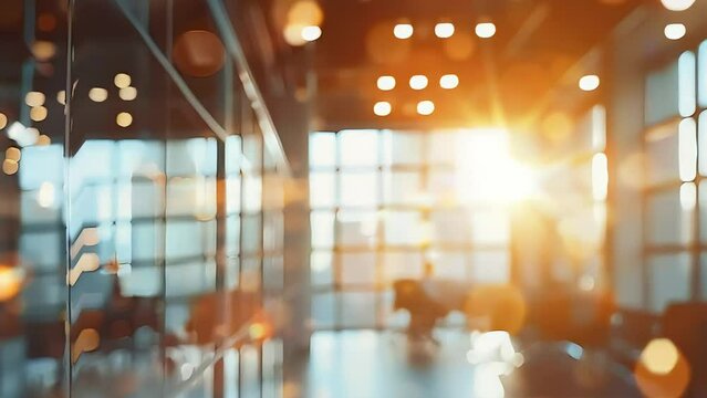 Soft-lit modern workspace glowing with sunset warmth, highlighting contemporary professional environment through minimalist architectural design and ambient lighting