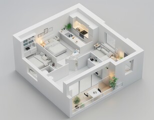 Detailed 3D floor plan for a home. A home designed for open-concept living