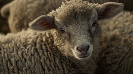 Obraz premium A group of sheep standing side by side in a natural environment