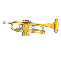 Fototapeta premium yellow brass trumpet with three valves and a flared bell.