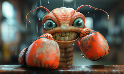 Strange creature wearing boxing gloves.