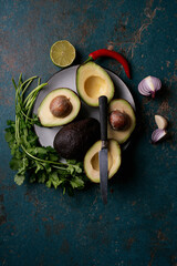 Plate with ingredients for guacamole: