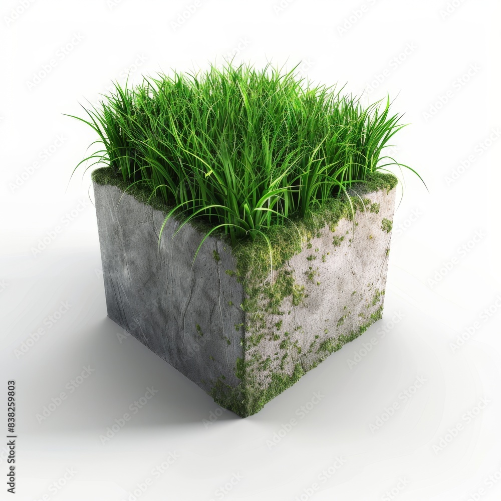 Aufkleber 3d rendering of grass cube isolated on white background