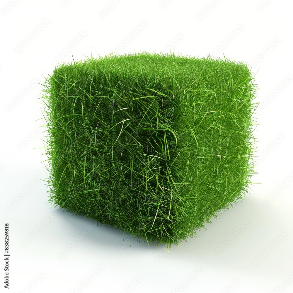 Poster three-dimensional rendering of grass cubes isolated on white backgrounds