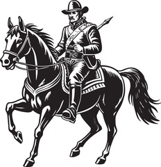 horse rider silhouette illustration black and white