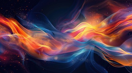Stunning graphic waves of light, swirling in colorful patterns on a dark background, vibrant and mesmerizing