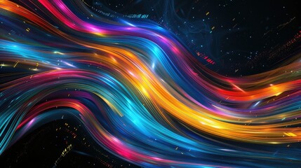 Obraz premium Stunning graphic waves of light, swirling in colorful patterns on a dark background, vibrant and mesmerizing
