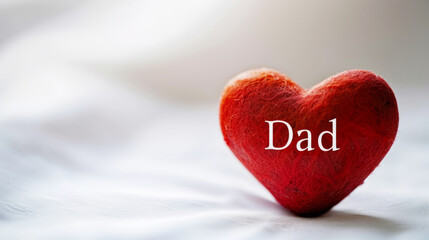 Fototapeta premium Heartfelt Tribute to Dad with Red Heart on Soft White Background. Father's Day and Family Celebrations.