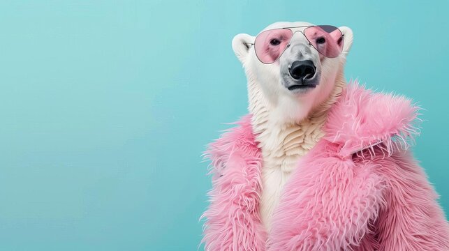glamorous polar bear in highend couture outfit fashionable animal birthday invitation concept