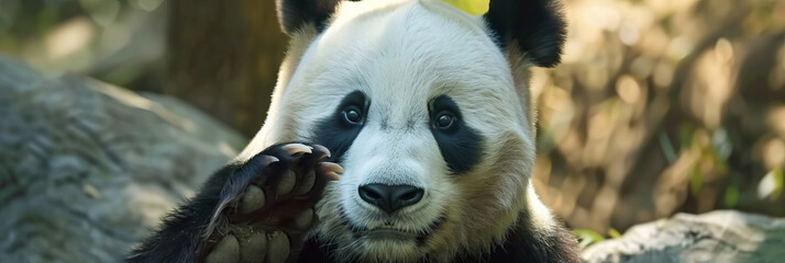 Closeup of a giant panda bear with visible claws