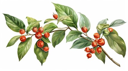 guarana plant paullinia cupana botanical illustration isolated on white digital painting