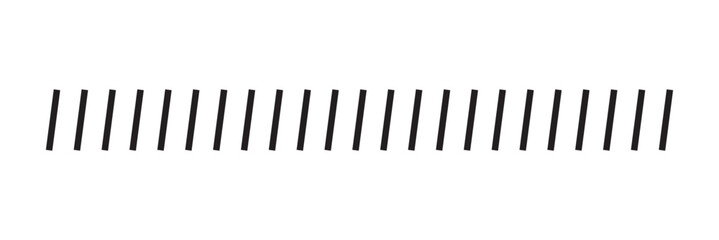 Slash line. Border with diagonal lines. Angle of tilt stripes. Black pattern of footer isolated on white background. Vector illustration. EPS 10