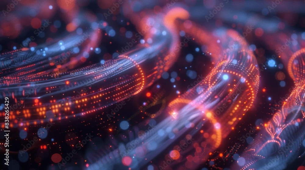 Poster abstract background of futuristic glowing cables with red and blue light, representing digital techn
