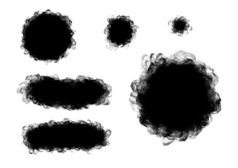 PNG. Conjunto de siluetas vibrantes negras con fondo transparente. Ilustraci&oacute;n, manchas en forma de c&iacute;rculos y franjas con textura para dise&ntilde;o, web, banner y redes sociales. Colecci&oacute;n blanco y negro.	
