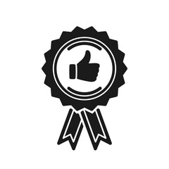 Black And White Quality Mark Badge With Thumbs-up Icon Representing Approval, Excellence, And Certification