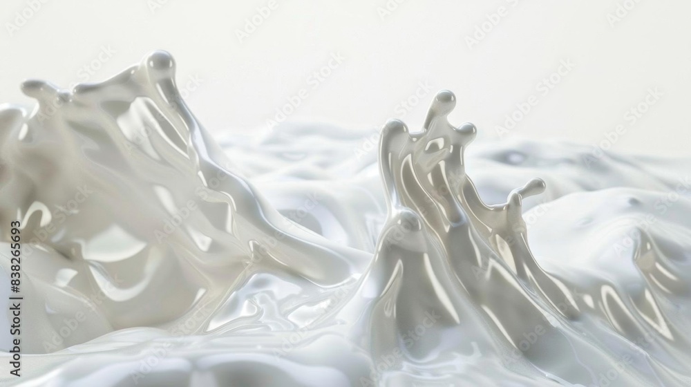Poster abstract close-up of white liquid splash, capturing dynamic fluid motion with a high-key light backg
