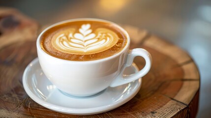 A simple yet inviting image of hot coffee in a white cup