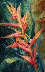 A painting of a flower with a green background