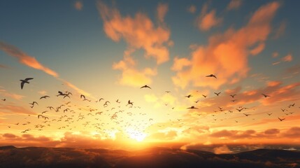 birds flying sky sunrise dawn leadership teamwork.
