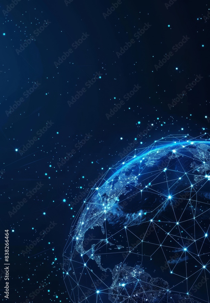 Poster the blockchain technology futuristic hud background includes a globe and peer-to-peer blockchain pol