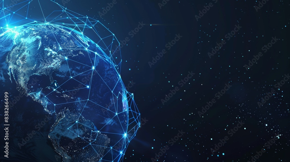 Poster a blockchain technology futuristic hud background featuring a world globe and a blockchain polygon p